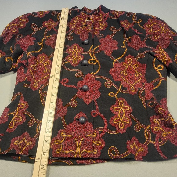 Vintage Gloria Sachs NY Blazer 100% Wool Baroque Print Jacket Black Red Size M - Picture 10 of 10